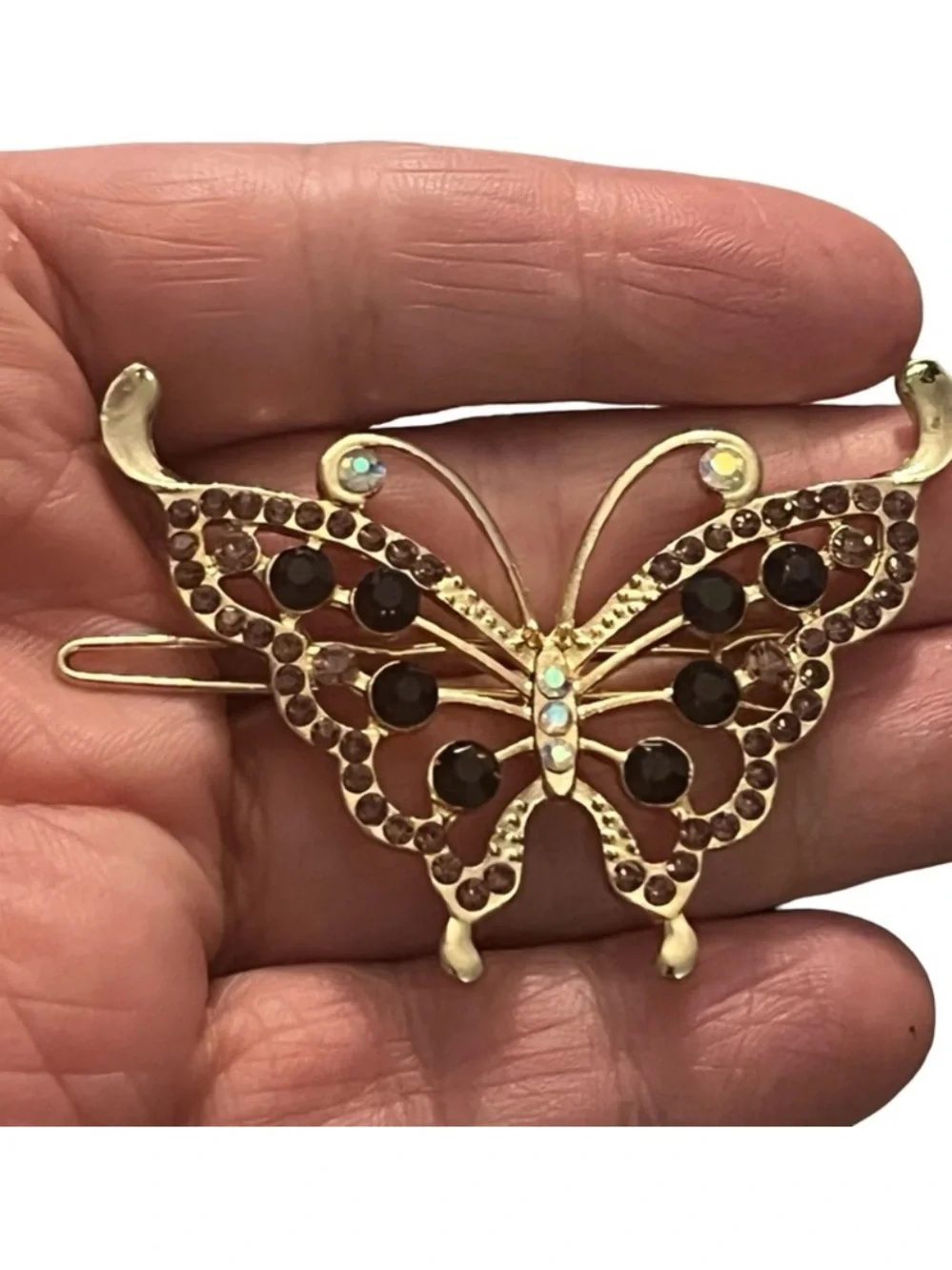 Gold Butterfly Hair Clip with Brown and iridescent Accents FINAL PRICE DROP
